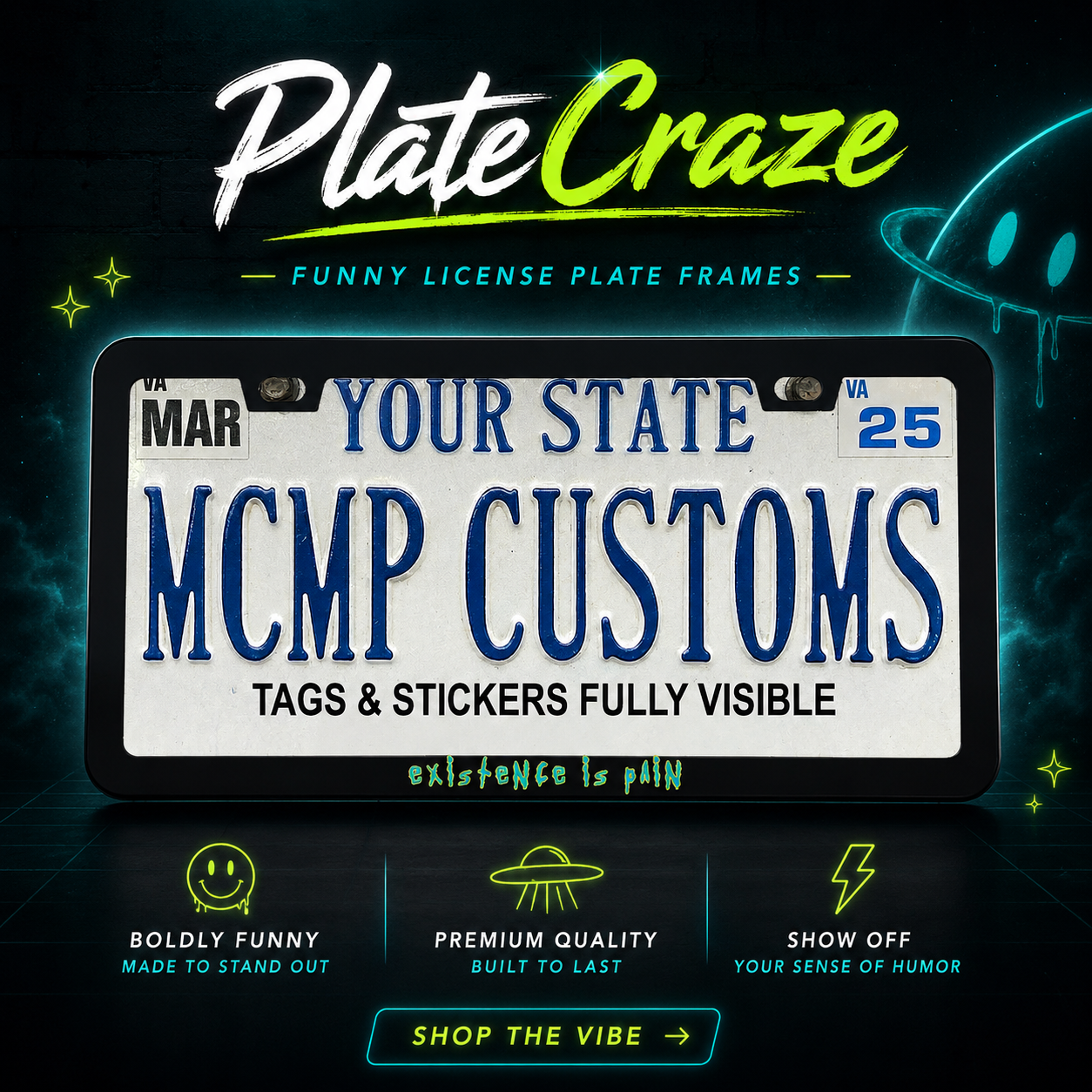 Existence is Pain Rick and Morty Aluminum License Plate Frame
