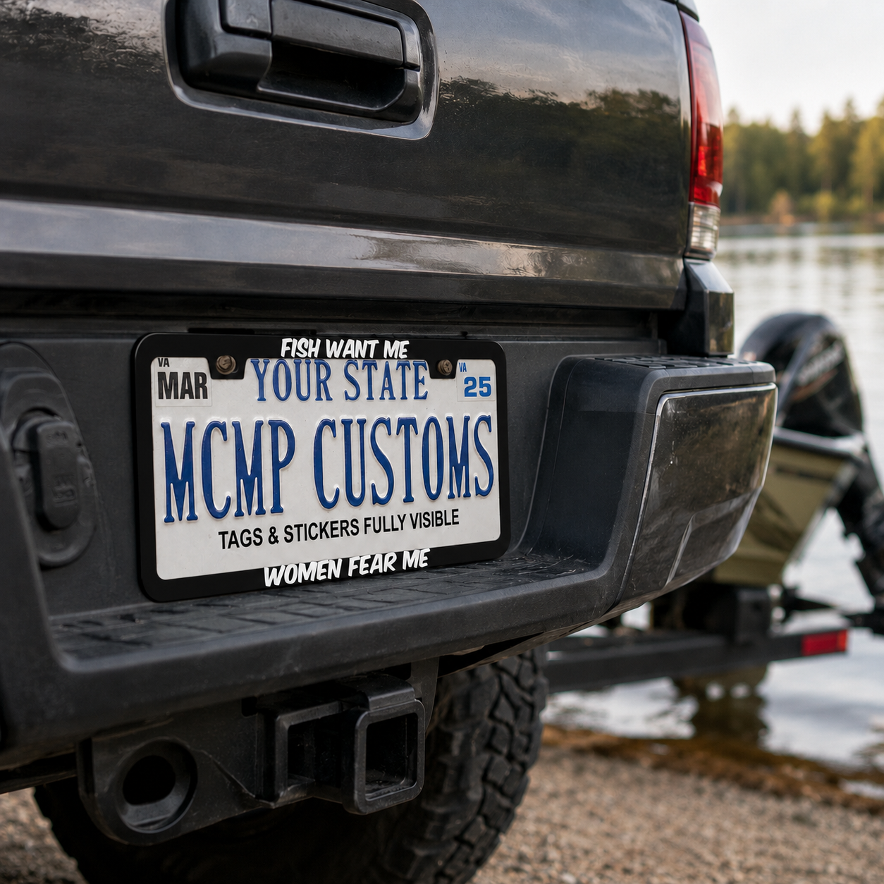 Fish Want Me, Women Fear Me Fishing Aluminum License Plate Frame