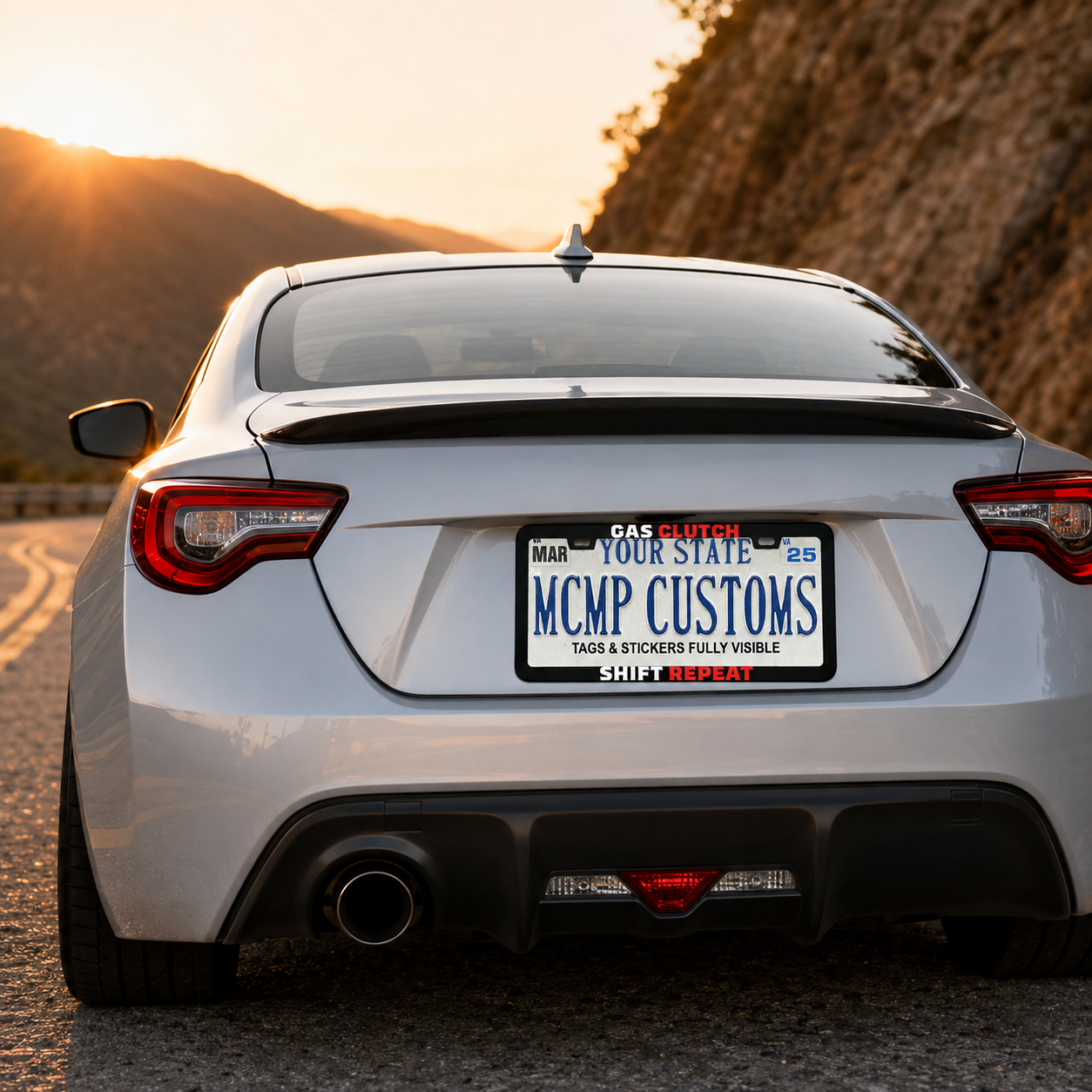 Gas Clutch Shift Repeat Car Enthusiast Aluminum License Plate Frame