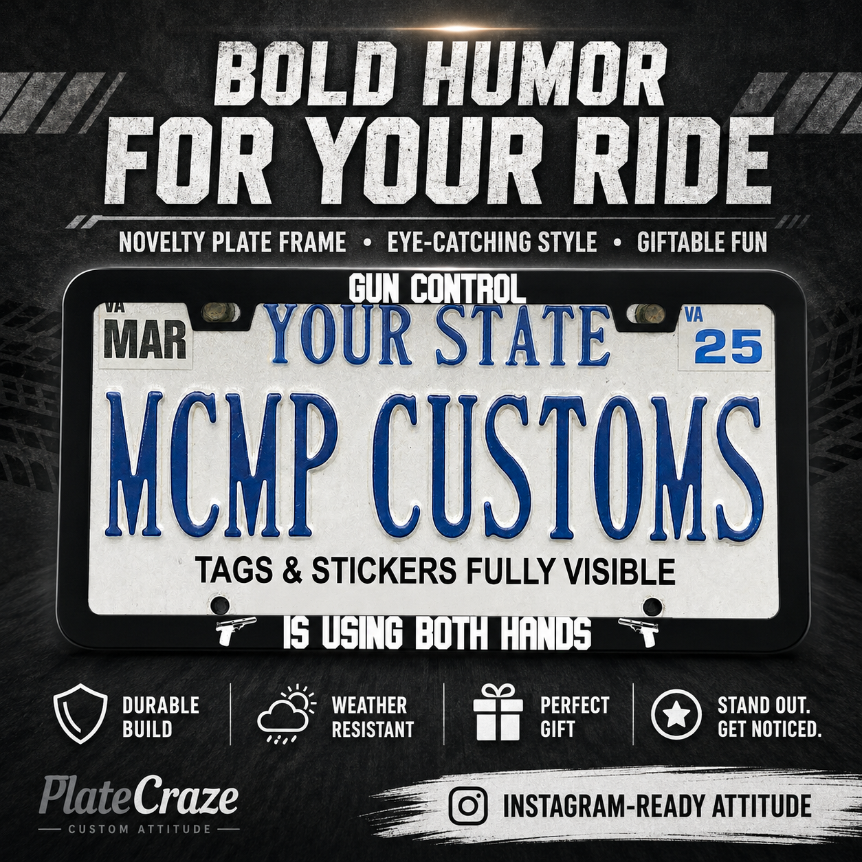 Gun Control Is Using Both Hands Patriotic Aluminum License Plate Frame