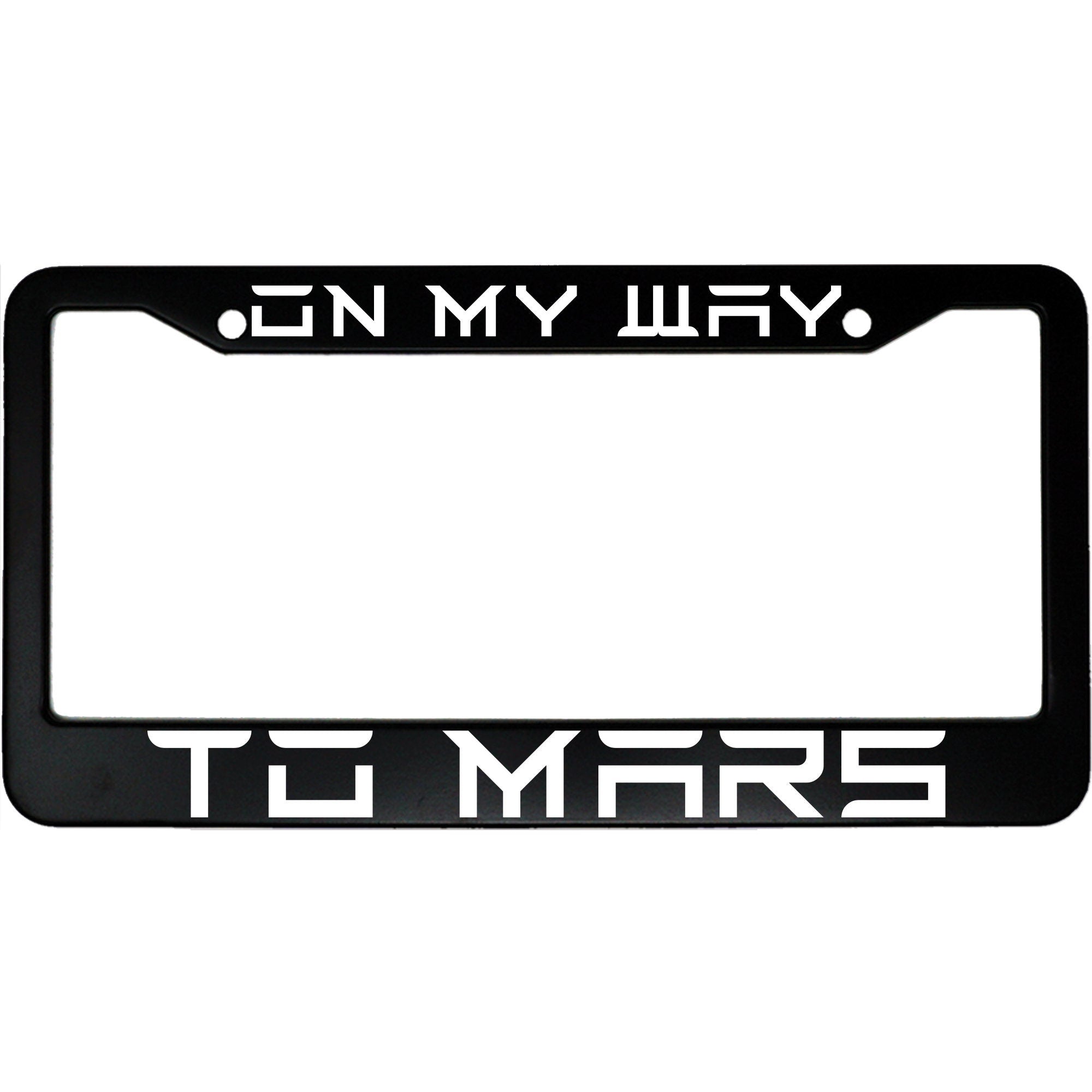 On My Way To Mars Funny Electric Car Outer Space Themed Aluminum Car License Plate Frame