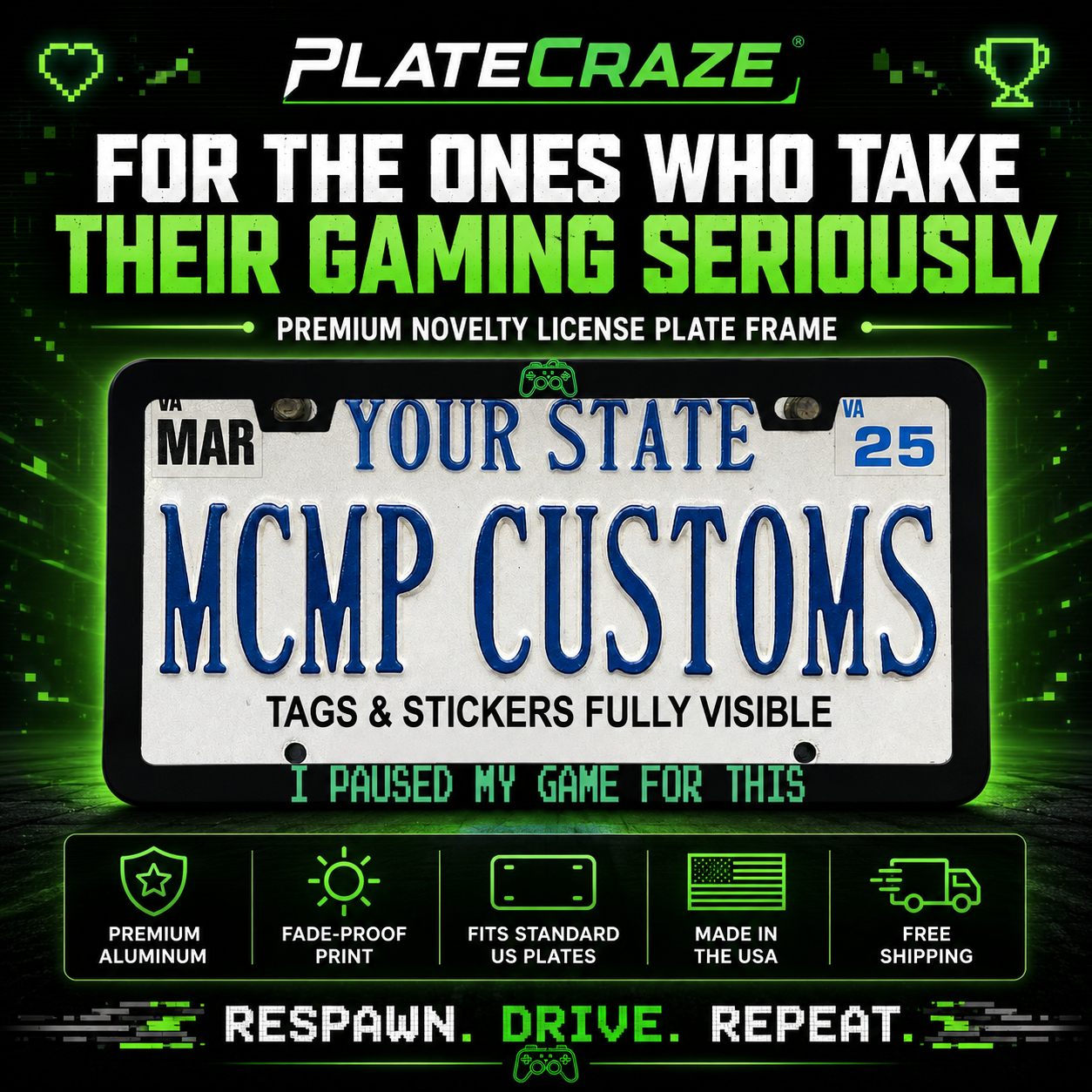 I Paused My Game For This Gaming Aluminum License Plate Frame