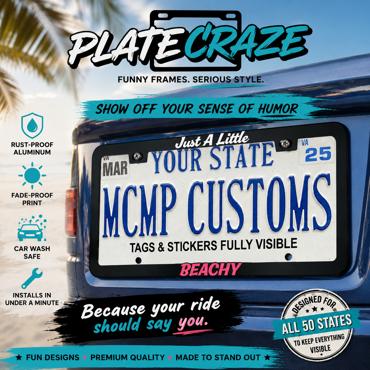 Just A Little Beachy Aluminum License Plate Frame