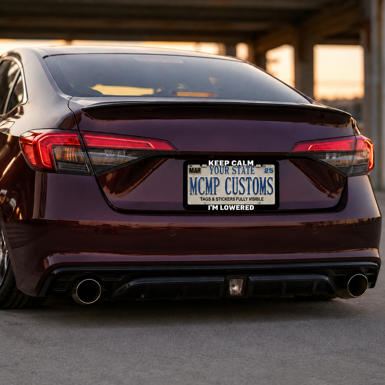Keep Calm I'm Lowered Car Enthusiast Aluminum License Plate Frame