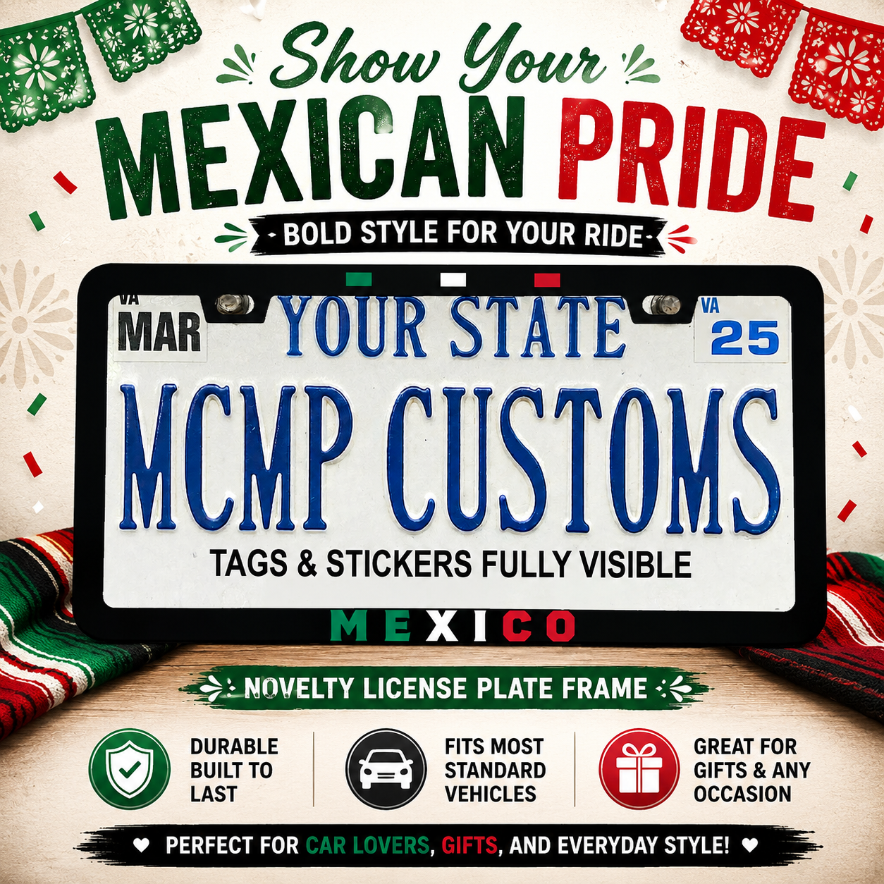 Mexico Flag Mexican Pride Aluminum License Plate Frame