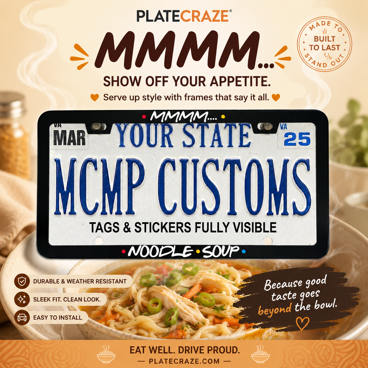 Mmmm.... Noodle Soup Foodie Aluminum License Plate Frame