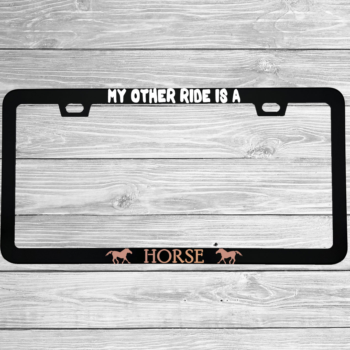 MCMP Customs aluminum license plate frame — features and quality detail infographic