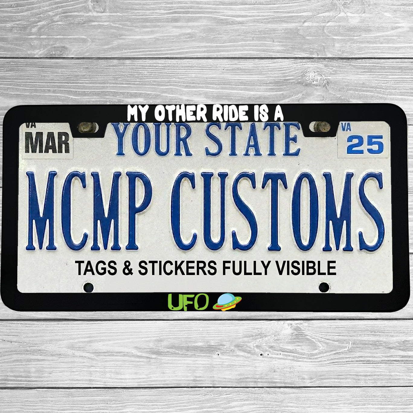 My Other Ride Is A UFO License Plate Frame | Funny Alien Car Gift | Aluminum Car Accessory | MCMP Customs