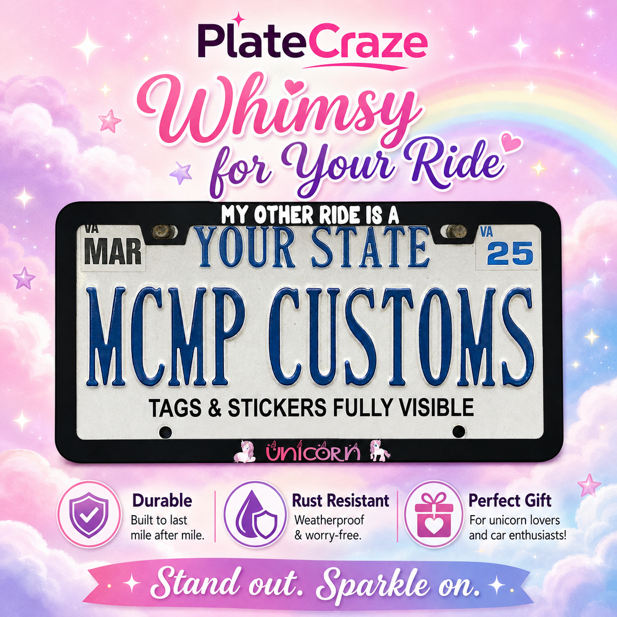 My Other Ride Is A Unicorn Funny Aluminum License Plate Frame