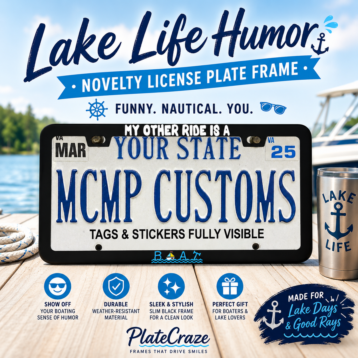 My Other Ride Is A Boat Fishing Aluminum License Plate Frame