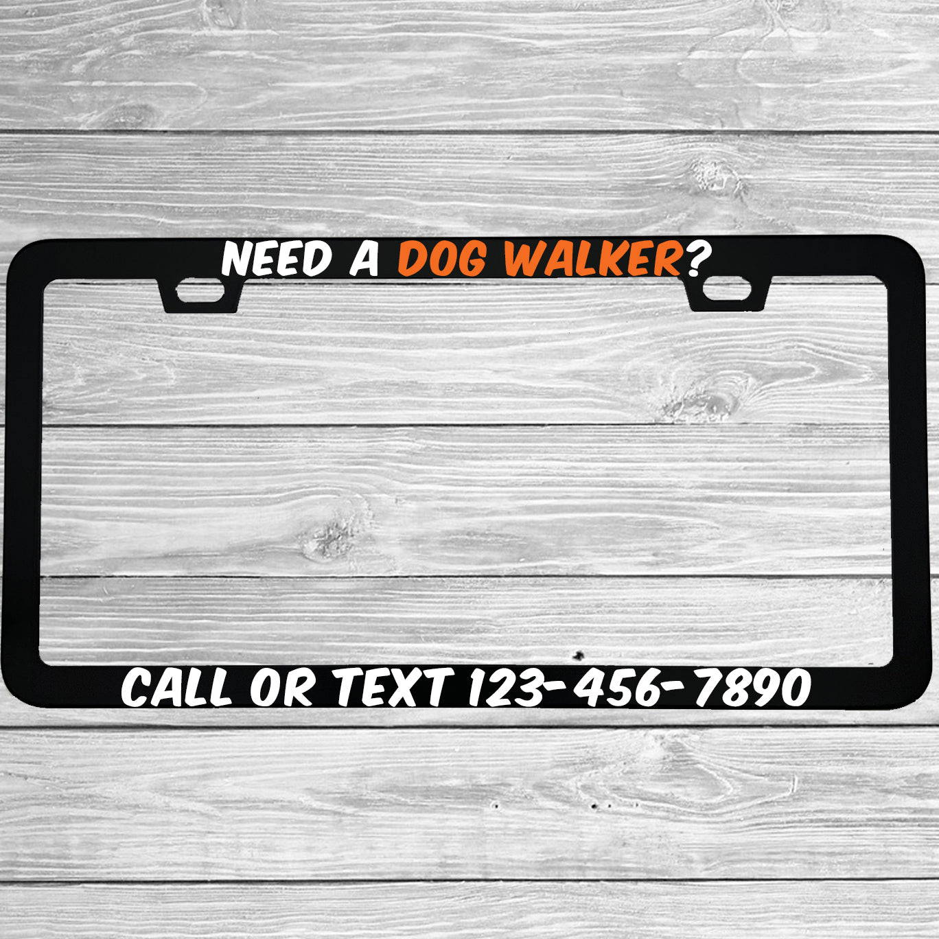 MCMP Customs aluminum license plate frame — features and quality detail infographic