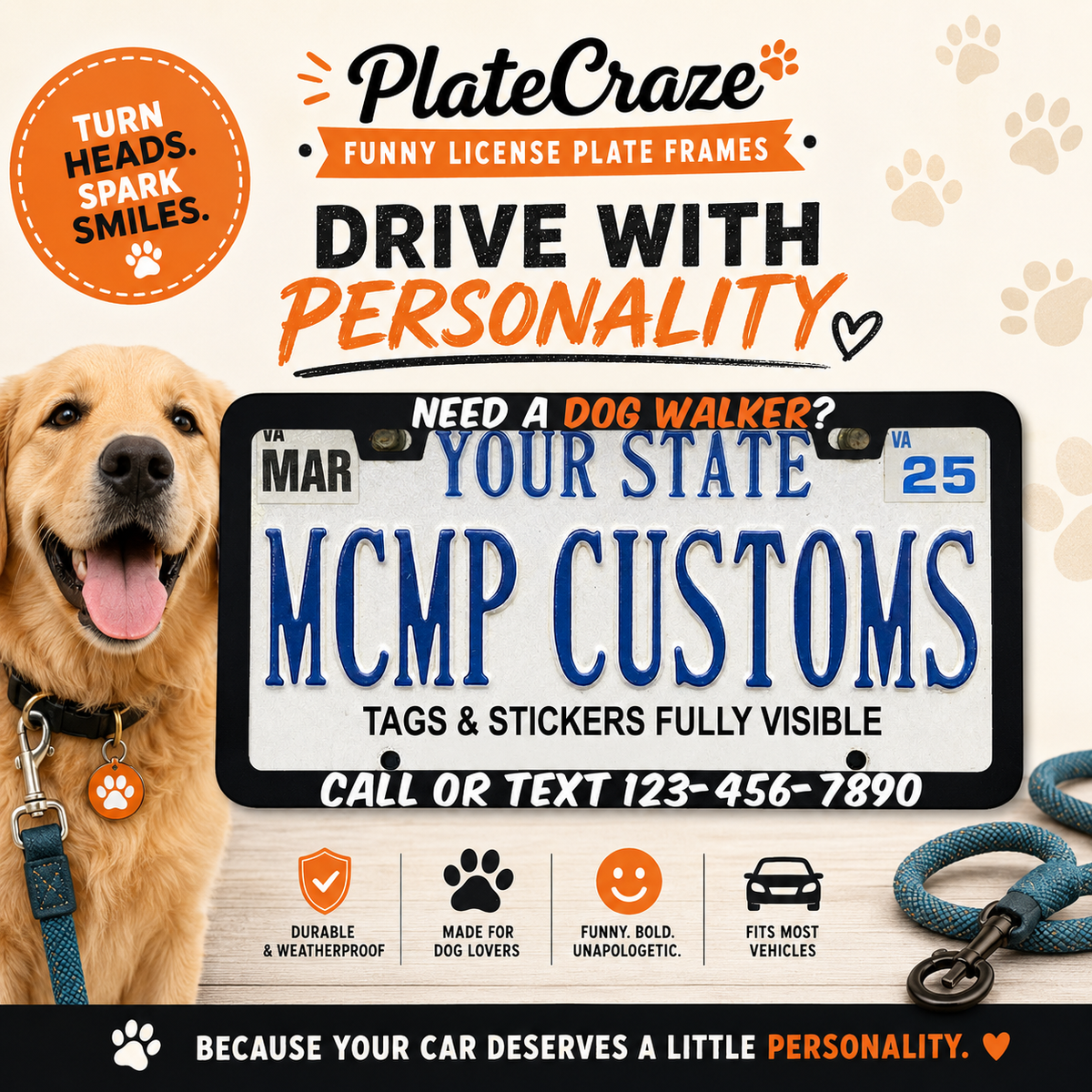 Need A Dog Walker Personalized Business Aluminum License Plate Frame
