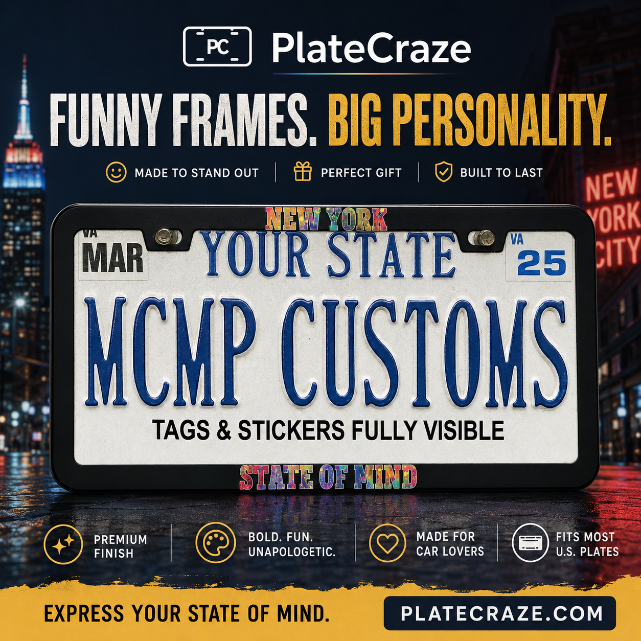 New York State of Mind NYC Pride Aluminum License Plate Frame