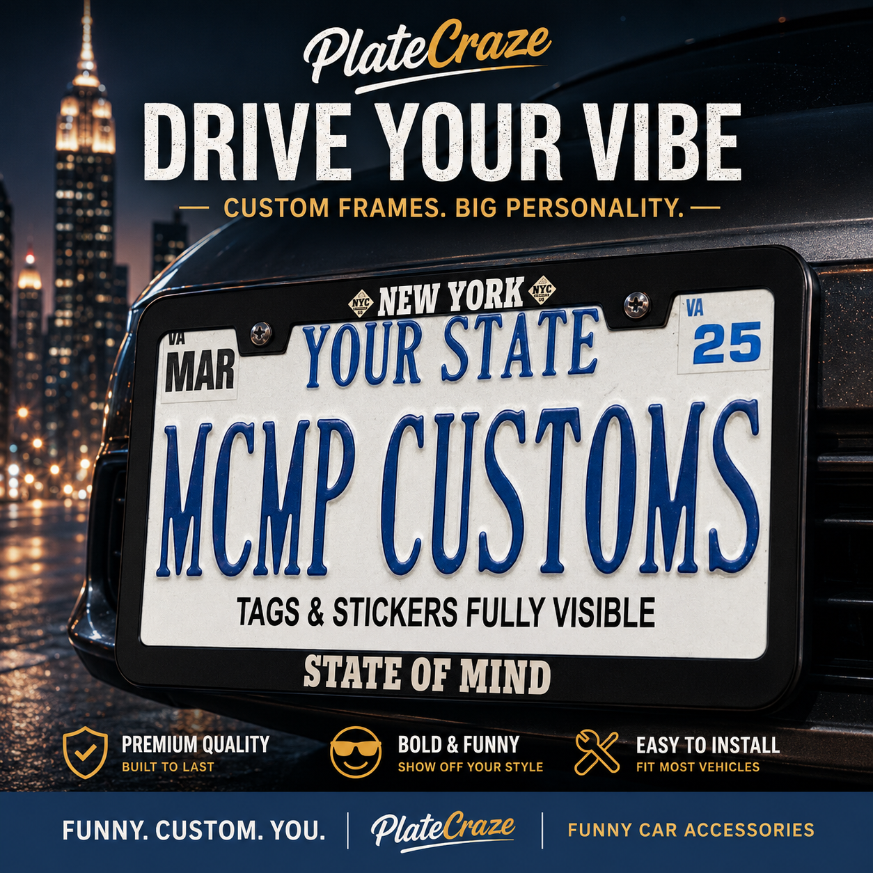 New York State of Mind Brooklyn Style Aluminum License Plate Frame
