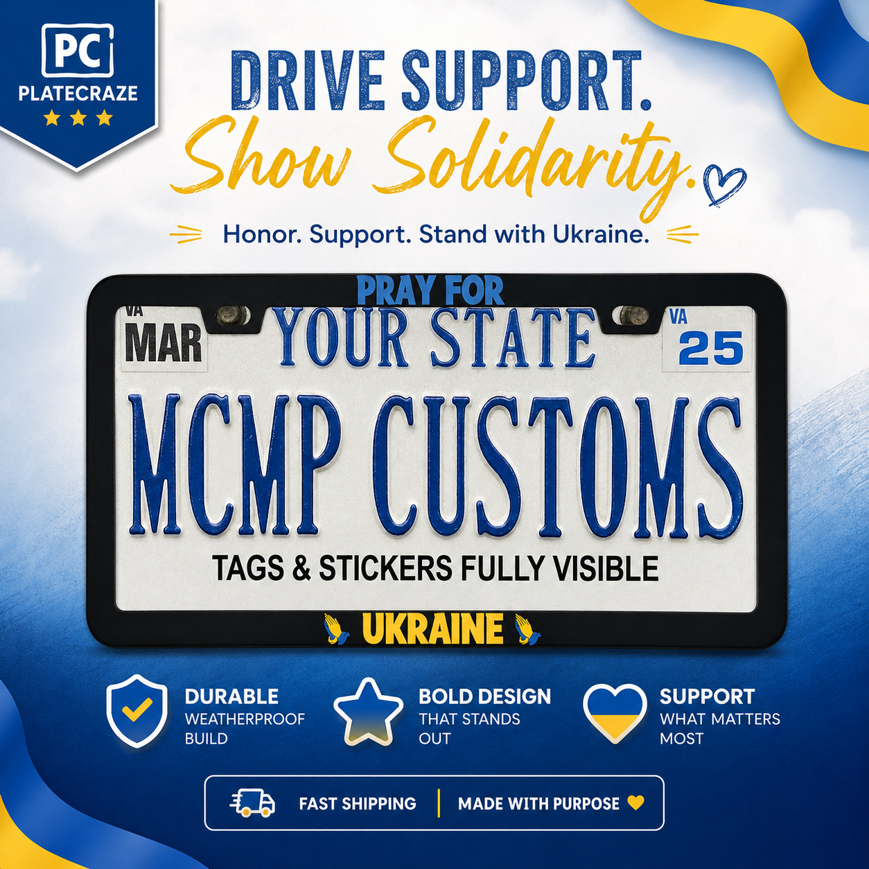 Pray For Ukraine Ukraine Support Aluminum License Plate Frame