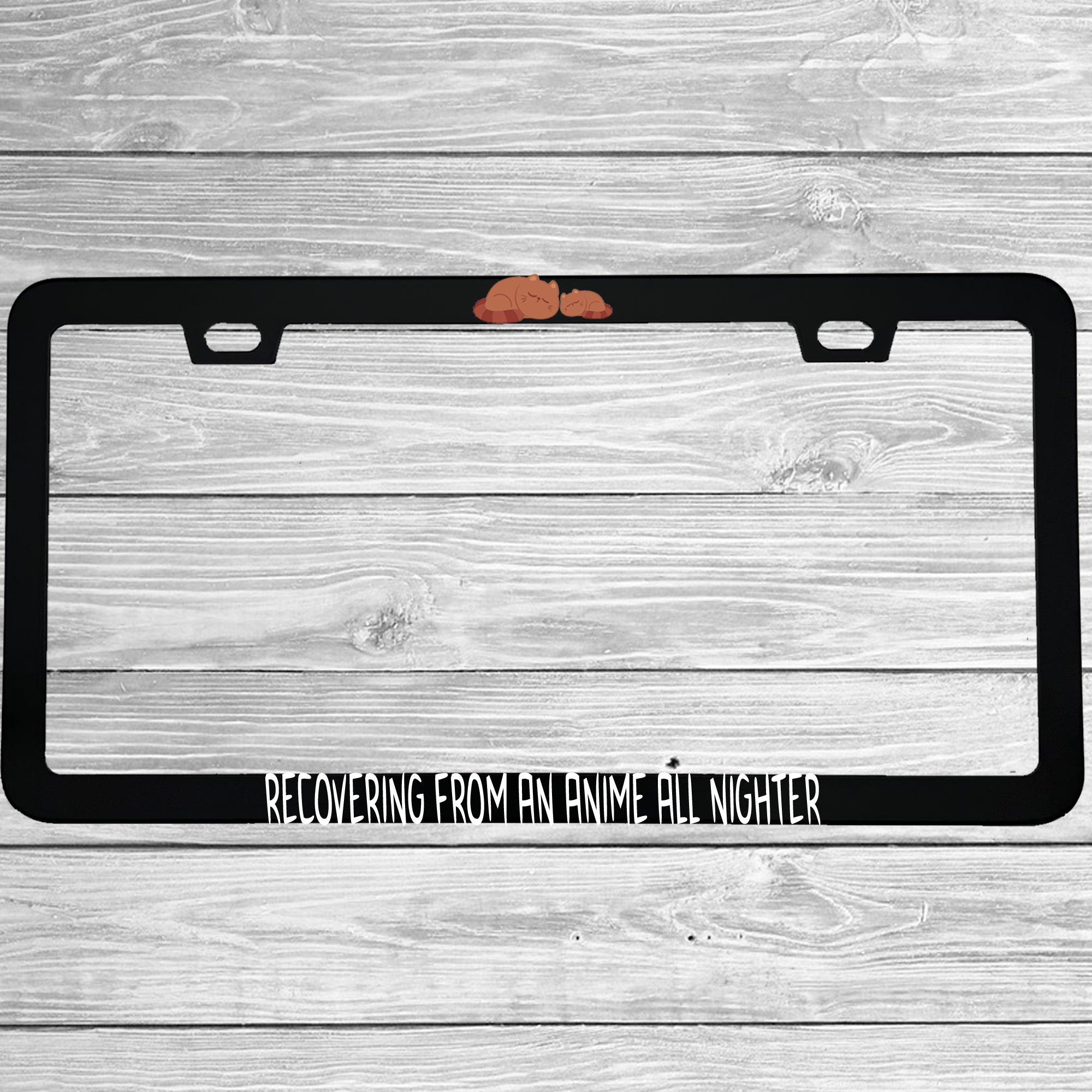 MCMP Customs aluminum license plate frame — features and quality detail infographic