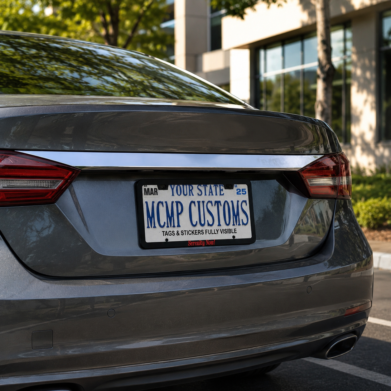 Serenity Now license plate frame lifestyle photo