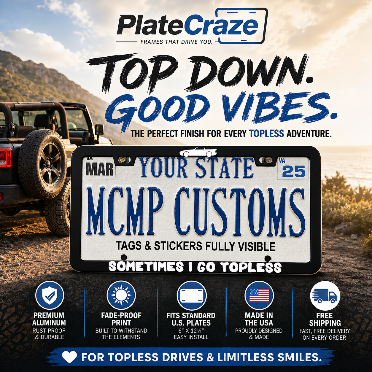 Sometimes I Go Topless Funny Aluminum License Plate Frame