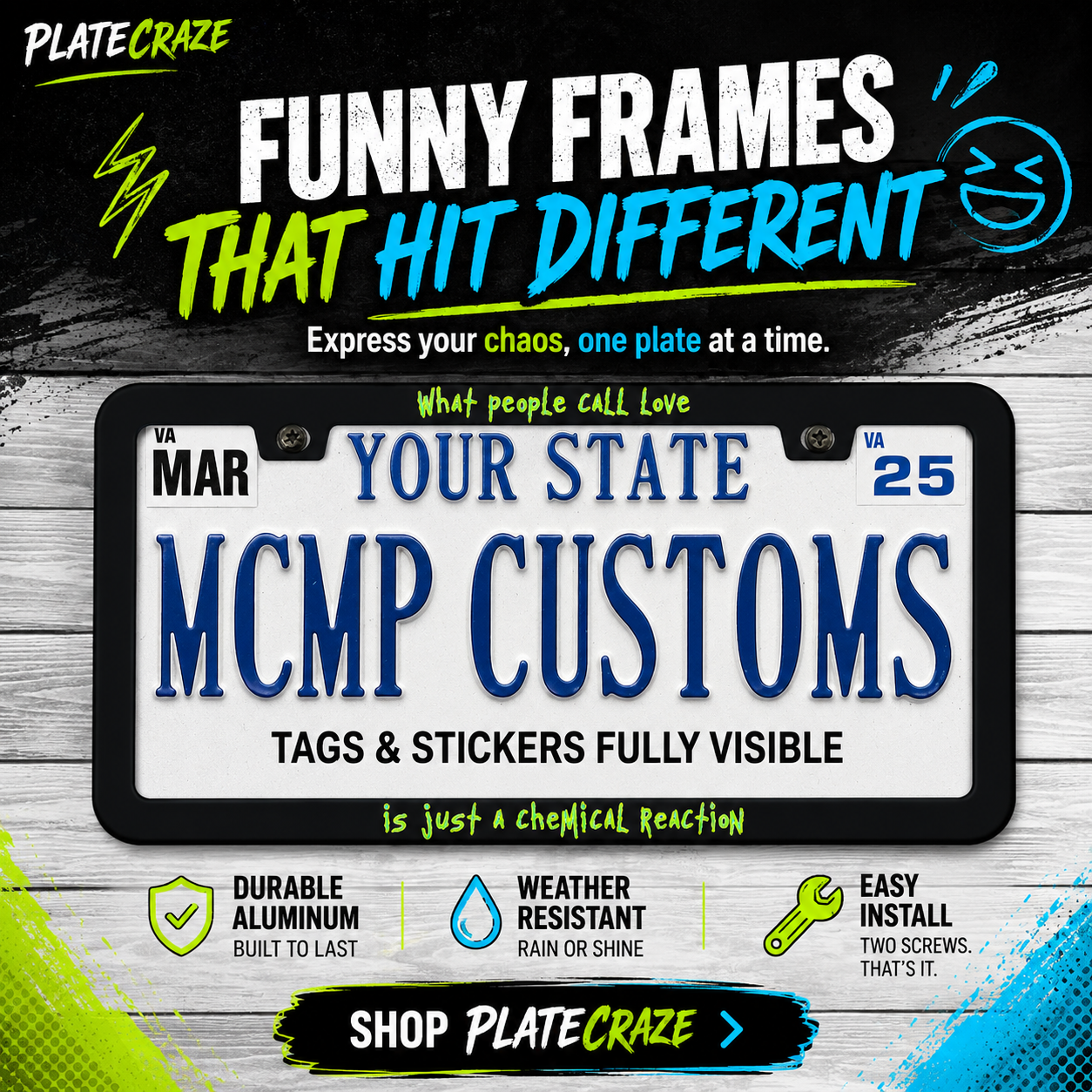 What People Call Love Is Just A Chemical Reaction Rick and Morty Aluminum License Plate Frame