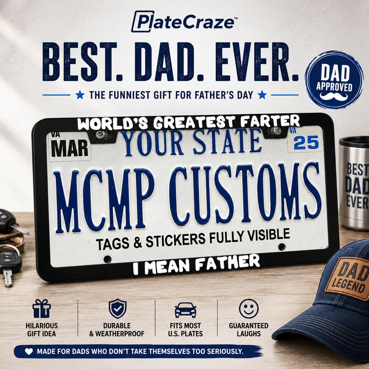 World's Greatest Farter I Mean Father Funny Aluminum License Plate Frame